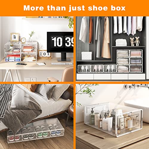 Fixwal 15 Pack Large Capacity Shoe Organizer Storage Boxes Foldable Shoe Storage Containers Clear Plastic Stackable Shoe Storage Bins for Closet, Space Saving