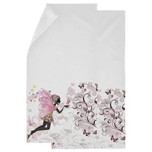 naanle magic fairy flowers girl butterfly 2 set soft fluffy guest home decor hand towels, multipurpose for bathroom, hotel, gym and spa (14" x 28",white)
