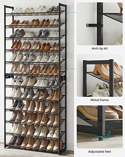 SONGMICS Shoe Rack, 12-Tier Tall Metal Shoe Storage Organizer for Closet, Entryway, Garage, Set of 2 6-Tier Big Stackable Shoes Rack Shelf, Adjustable Feet & Slanted Shelves, Holds 48-60 Pairs, Black