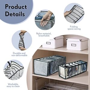 6 Pcs Drawer Organizers for Clothing Wardrobe Clothes Organizer Portable Clothing Storage Organizer Visible Grid Clothing Compartment Storage Box for Clothes, Jeans, Skirts, Trousers (7 Grids, Gray)