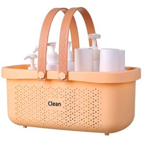 happy motte plastic portable shower caddy, bathroom shower caddy basket tote with handle for collage dorm camp travel pink