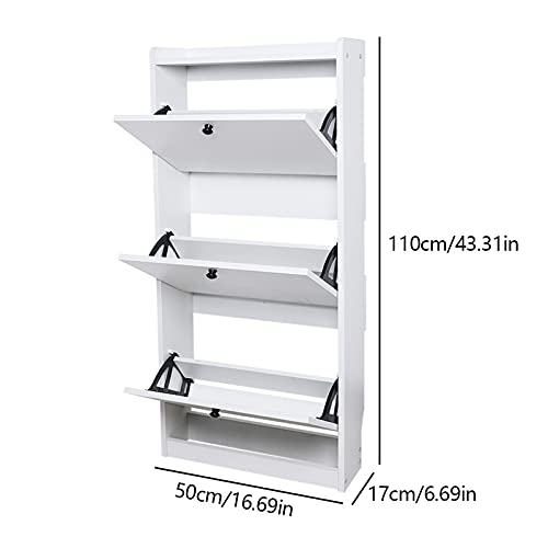 TBVECHI Narrow Shoe Cabinet, 3 Flip Drawers Freestanding Shoe Storage Cabinet Organizer, Corner Shoe Storage for Narrow Entryway Hallway Closet White Wood, Shoe Rack Storage