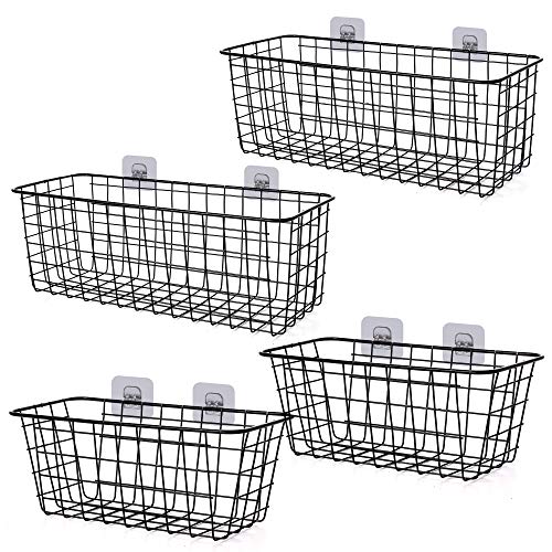 XINFULL 4 Pack Wire Storage Baskets Household Metal Wall-Mounted Containers Organizer Bins for Kitchen Bathroom Freezer Pantry Closet Laundry Room Cabinets Garage Shelf, 2 Large 2 Medium