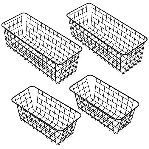 XINFULL 4 Pack Wire Storage Baskets Household Metal Wall-Mounted Containers Organizer Bins for Kitchen Bathroom Freezer Pantry Closet Laundry Room Cabinets Garage Shelf, 2 Large 2 Medium