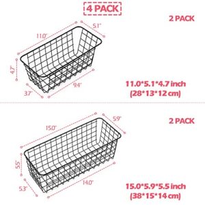 XINFULL 4 Pack Wire Storage Baskets Household Metal Wall-Mounted Containers Organizer Bins for Kitchen Bathroom Freezer Pantry Closet Laundry Room Cabinets Garage Shelf, 2 Large 2 Medium