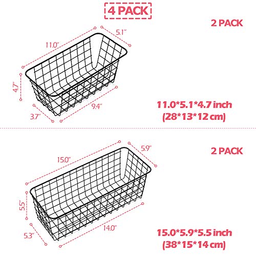 XINFULL 4 Pack Wire Storage Baskets Household Metal Wall-Mounted Containers Organizer Bins for Kitchen Bathroom Freezer Pantry Closet Laundry Room Cabinets Garage Shelf, 2 Large 2 Medium