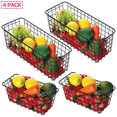 XINFULL 4 Pack Wire Storage Baskets Household Metal Wall-Mounted Containers Organizer Bins for Kitchen Bathroom Freezer Pantry Closet Laundry Room Cabinets Garage Shelf, 2 Large 2 Medium