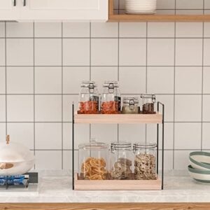 2 Tier Bathroom Countertop Organizer, Wood Counter Standing Rack Cosmetic Holder, Countertop Storage Shelf Cosmetic Organizer Holder, Vanity Organizer Kitchen Spice Rack Basket Storage Counter Shelf