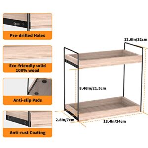 2 Tier Bathroom Countertop Organizer, Wood Counter Standing Rack Cosmetic Holder, Countertop Storage Shelf Cosmetic Organizer Holder, Vanity Organizer Kitchen Spice Rack Basket Storage Counter Shelf