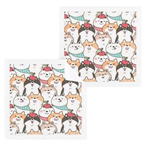 keepreal 2 pack cartoon shiba inu dog washcloths set - highly absorbent pure cotton wash clothes - soft fingertip towel for bath, spa