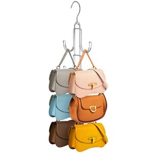 purses hanger organizer for closet, myfolrena metal purse holder for closet space saving bag storage hook for hanging handbags, belts,scarves,tote,hats,clothes,bags,ties (silver)