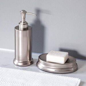 Home Zone Living Bath Accessory Set | Toothbrush Holder, Hand Soap Dispenser, Soap Tray and Tumbler (Silver)