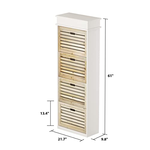 Hitow Shoe Storage Cabinet, Narrow Shoe Cabinet with 4 Drawers & Adjustable Shelf, Tall Entryway Freestanding Shoe Rack with Shutter Doors, Natrual (21.7" W x 9.8" D x 64" H)