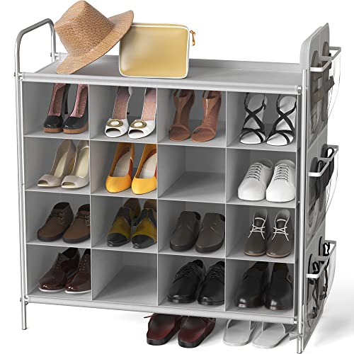 Simple Houseware 4-Tier 16-Cube Shoe Rack Organizer, Grey