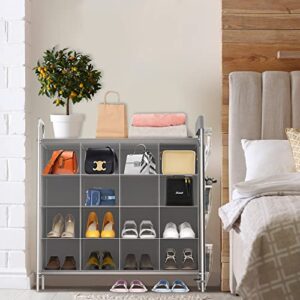 Simple Houseware 4-Tier 16-Cube Shoe Rack Organizer, Grey