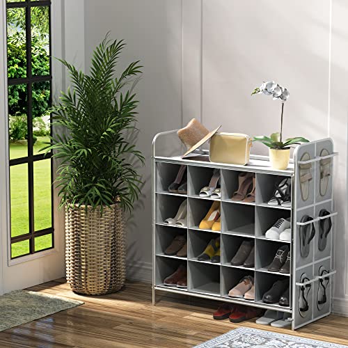 Simple Houseware 4-Tier 16-Cube Shoe Rack Organizer, Grey