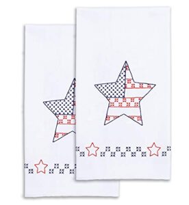 jack dempsey needle art independence day embroidery towels, white