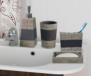 nu steel rustic (set of 4) bath accesory set in real cement and stone: includes soap dish, toothbrush holder, tumbler, soap/ lotion dispenser