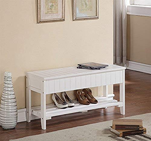 White Finish Solid Wood Storage Shoe Bench Rack Shelf