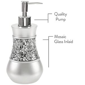 Creative Scents Gray Bathroom Accessories Set - 4 Piece Bathroom Decor Set for Home, Bath Restroom Set Features Soap Dispenser, Toothbrush Holder, Tumbler, Soap Dish - Bling Silver Mosaic Glass