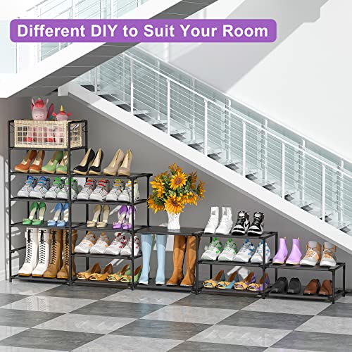 Finew 9 Tiers Shoe Rack Shoe Organizer, Shoe Rack for Entryway, Large Shoe Storage for 50-55 Pairs Shoes and Boots, Non-Woven Fabric Shoe Shelf with Versatile Hooks and Wooden Hammer for Bedroom