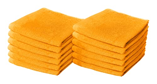 Maymarg 100 % Cotton Towels (Yellow, Washcloths - Set of 12, 12x12)