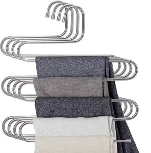 pants hangers s-shape trousers hangers stainless steel clothes hangers closet space saving for pants jeans scarf hanging silver (4 pack)