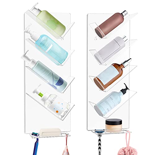 KMOTASUO 2 Pack Acrylic Shower Shelves, Clear Bathroom Shower Caddy Organizer, Wall Mounted Shampoo Holder for Shower, Bath Shelf Storage Rack for Everything Rust Proof No Drilling