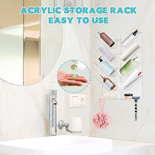 KMOTASUO 2 Pack Acrylic Shower Shelves, Clear Bathroom Shower Caddy Organizer, Wall Mounted Shampoo Holder for Shower, Bath Shelf Storage Rack for Everything Rust Proof No Drilling