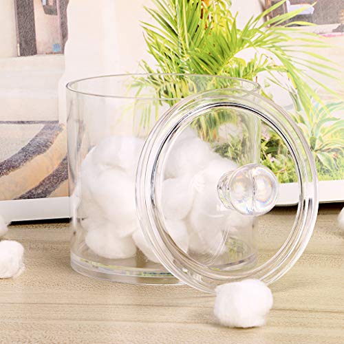 Hipiwe Cotton Ball and Swab Organizer with Lid Apothecary Acrylic Jar Makeup Cotton Organizer Bathroom Storage Canister Jar for Cotton Rounds Pads Q-Tips Holder