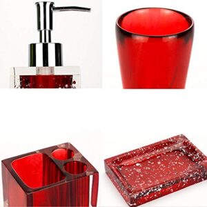 LUANT 5-Piece Resin Bathroom Accessory Set with Soap Dish, Dispenser, Toothbrush Holder and Tumbler, Red