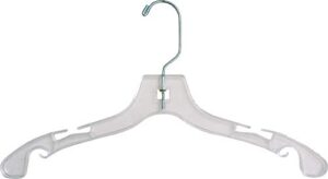 clear plastic kids top hanger, (box of 50) small 12 inch space saving childrens shirt hangers with notches and 360 degree chrome swivel hook by the great american hanger company