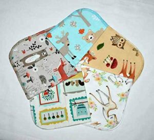 sweet woodland animals 1 ply 12x12 inches set of 5 printed flannel paperless towels