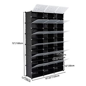 DOLFISH Portable Shoe Rack Organizer with Door, 12-Tier Portable 72 Pair Shoe Rack Organizer 36 Grids Tower Shelf Storage Cabinet, Stackable Detachable Free Standing Shoe Rack DIY Expandable