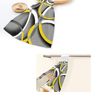 LBDOMOV Yellow Geometry Kitchen Hand Towel, Soft Hanging Dish Towels with Loop for Bathroom, Abstract Modern Grey Art Decor Absorbent Drying Cleaning Cloth Dishclothes Decorative Sets, 2-PC