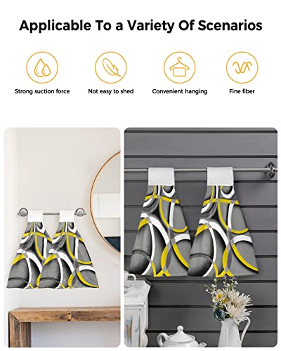 LBDOMOV Yellow Geometry Kitchen Hand Towel, Soft Hanging Dish Towels with Loop for Bathroom, Abstract Modern Grey Art Decor Absorbent Drying Cleaning Cloth Dishclothes Decorative Sets, 2-PC