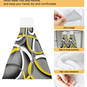 LBDOMOV Yellow Geometry Kitchen Hand Towel, Soft Hanging Dish Towels with Loop for Bathroom, Abstract Modern Grey Art Decor Absorbent Drying Cleaning Cloth Dishclothes Decorative Sets, 2-PC