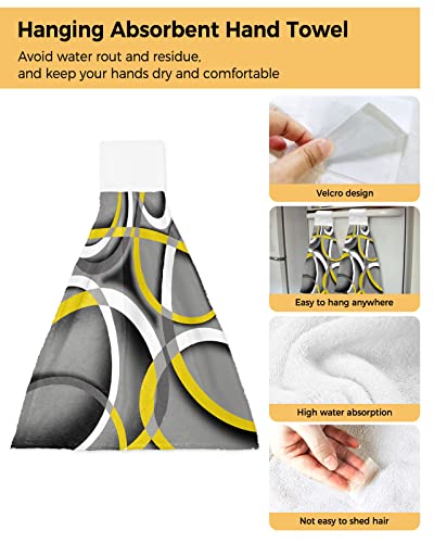 LBDOMOV Yellow Geometry Kitchen Hand Towel, Soft Hanging Dish Towels with Loop for Bathroom, Abstract Modern Grey Art Decor Absorbent Drying Cleaning Cloth Dishclothes Decorative Sets, 2-PC