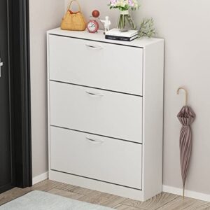 Shoe Cabinet for Entryway White Narrow Storage Flip Down Modern Contemporary MDF Metal Matte