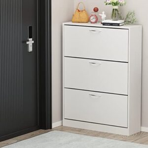 Shoe Cabinet for Entryway White Narrow Storage Flip Down Modern Contemporary MDF Metal Matte