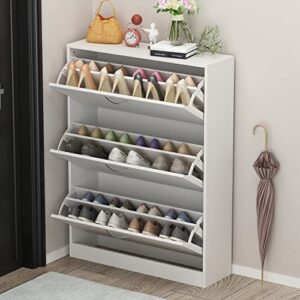 Shoe Cabinet for Entryway White Narrow Storage Flip Down Modern Contemporary MDF Metal Matte