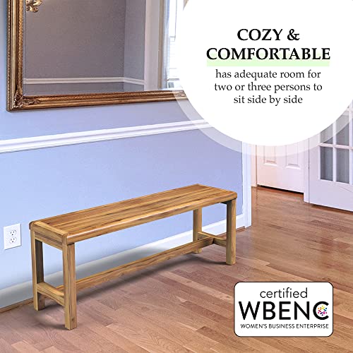 EcoDecors Eleganto Teak Shower Bench Wooden Seat Garden Bench 48″ Natural Teak Wood Patio Bench Wood Shower Bench in Earthy Teak Finish for Indoor and Outdoor Use