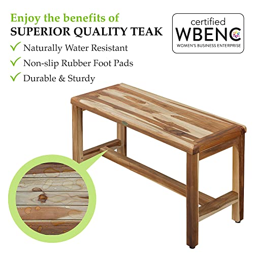 EcoDecors Eleganto Teak Shower Bench Wooden Seat Garden Bench 48″ Natural Teak Wood Patio Bench Wood Shower Bench in Earthy Teak Finish for Indoor and Outdoor Use