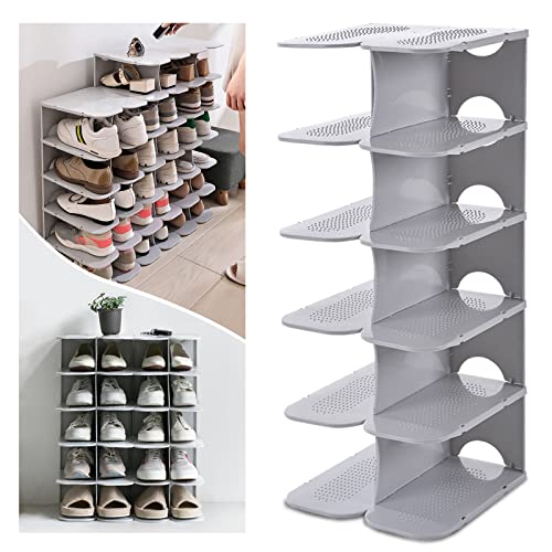 ACPOP Shoe Slots Organizer, Adjustable Shoe Rack,Better Stability Shoe Organizer,Shoe Stacker,Space Saver,Pack of 6,Grey