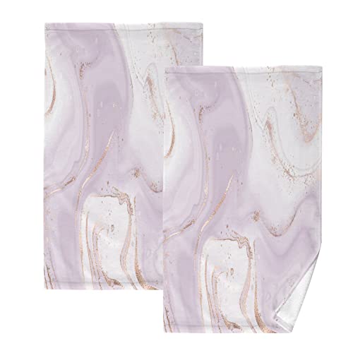 KLL Liquid Marble Abstract Lavender Hand Towels Set of 2 Pure Cotton Soft Absorbent Face Towel Bathroom Fingertip Towel Beach Hotel Spa Kitchen Dish Guest Towel 16 x 28 in