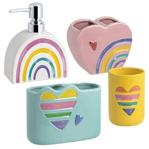 allure home creation rainbow hearts 4-piece ceramic bathoom accessory set