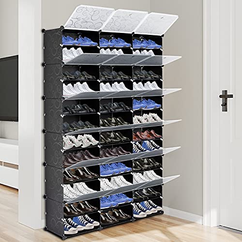 MengK 12-Tier Portable 72 Pair Shoe Rack Organizer 36 Grids Tower Shelf Storage Cabinet Stand Expandable for Heels, Boots, Slippers, Black