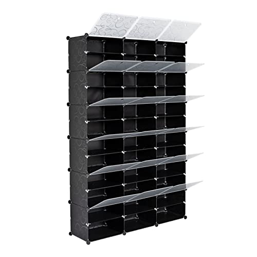 MengK 12-Tier Portable 72 Pair Shoe Rack Organizer 36 Grids Tower Shelf Storage Cabinet Stand Expandable for Heels, Boots, Slippers, Black