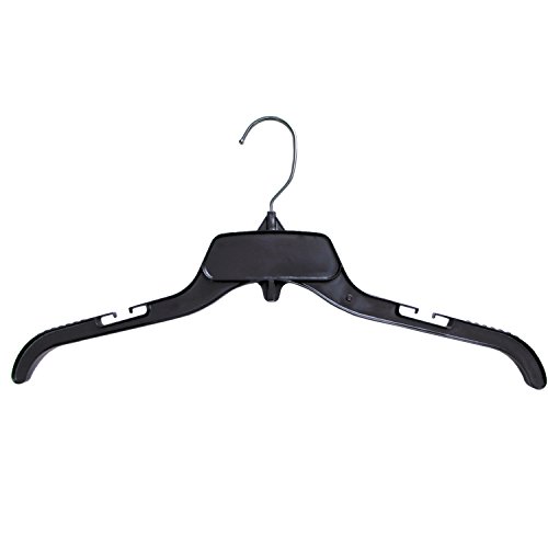 Hanger Central Recycled Black Heavy Duty Plastic Top Hangers with Polished Metal Swivel Hooks Shirt Hangers, 17 Inch, Black, 10 Pack