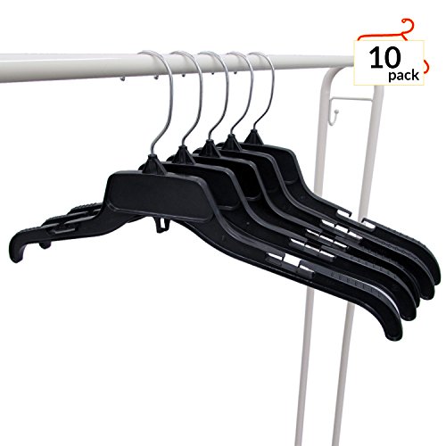 Hanger Central Recycled Black Heavy Duty Plastic Top Hangers with Polished Metal Swivel Hooks Shirt Hangers, 17 Inch, Black, 10 Pack